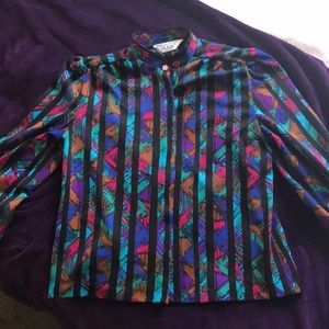 Vintage Multi Color Button Up Blouse